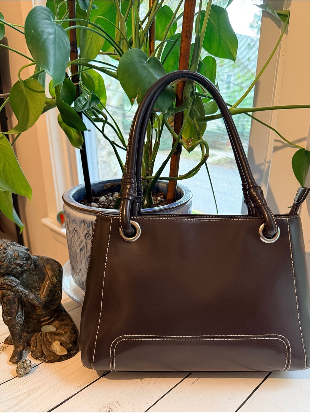 Classic Brown Leather Tote Handbag
